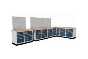 hoekopstelling schuifladekasten, gereedschapsborden