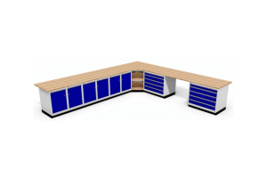 hoekwerkbank met legborden in de hoek