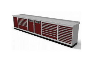 werkbank met RVS werkblad voorzien van afrolrand