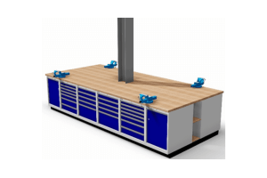 werkbankeiland om staander gebouwd