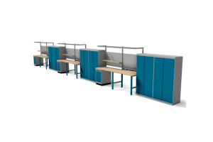 werkbanken met gereedschapsborden, kasten