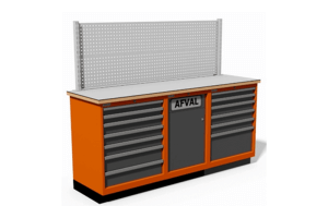 werkbank met gereedschapsbord en afvalkast