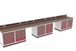 Werkbank met 40 mm beukenwerkblad, energiegoot en schuifladekasten