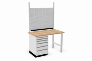 werkbank met 40 mm beuken werkblad, schuifladekast en gereedschapsborden