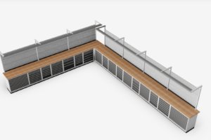 hoekopstelling met verlichting, schuifladekasten en gereedschapsborden
